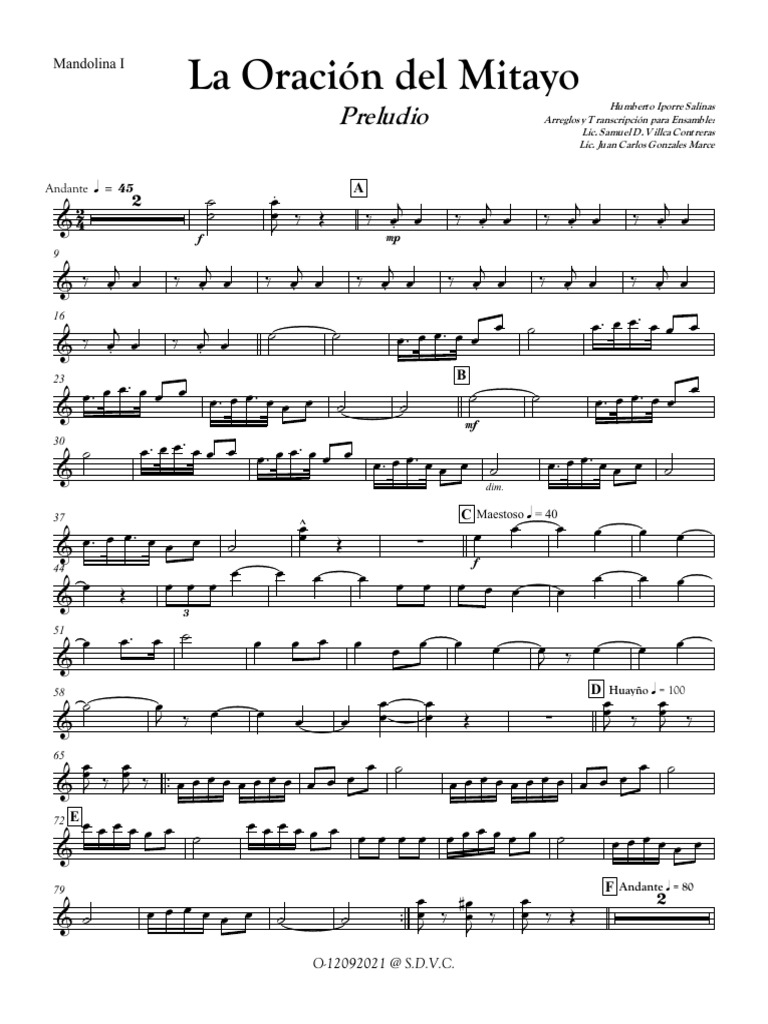 Oración Del Mitayo (Ensamble) - Mandolina I | PDF | Formes musicales