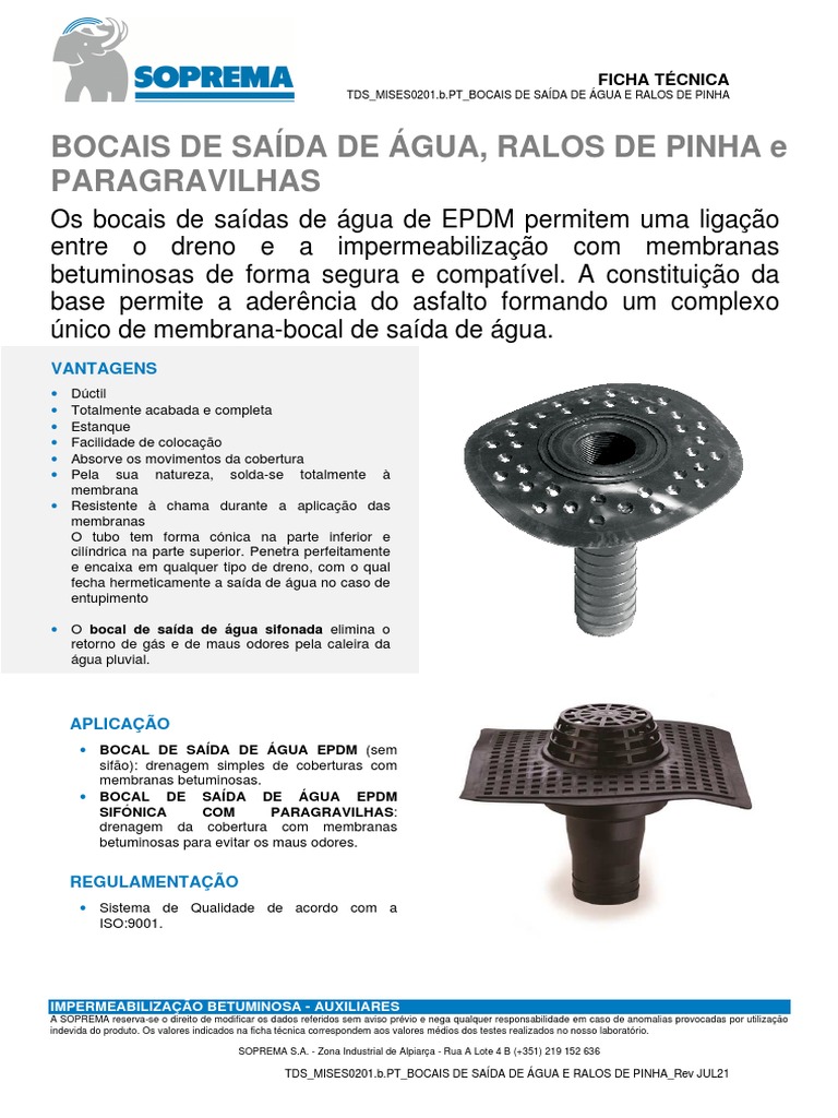 TDS - MISES0201.a.PT - BOCAIS DE SAIDA DE AGUA E RALOS DE PINHA | PDF