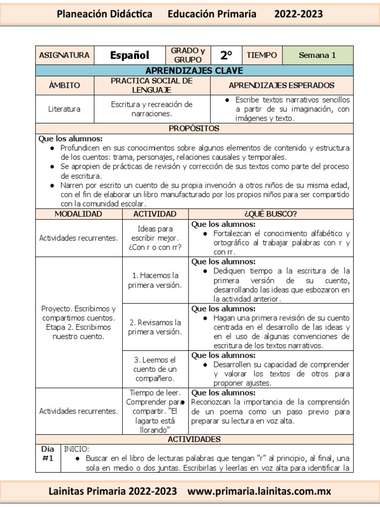 Planeación Lainitas 2° Grado 2023-2024 | PDF | Educación primaria | Libros
