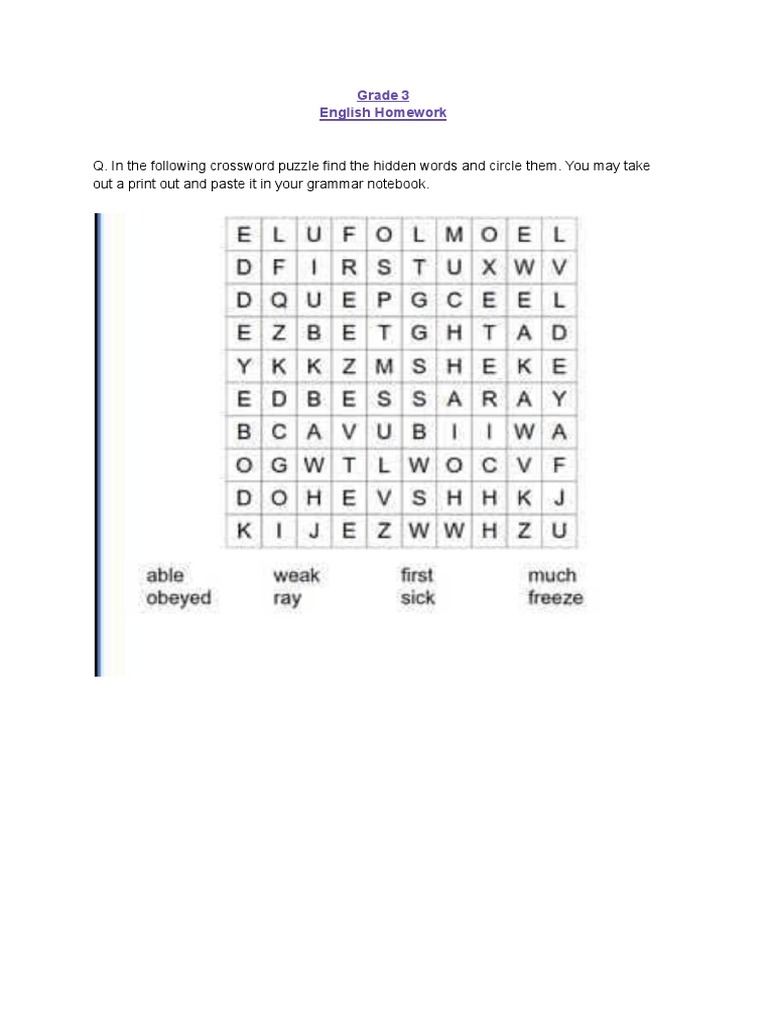 Grade 3 - English Homework | PDF