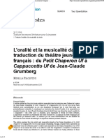 L'oralité Et La Musicalité Dans La Traduction Du Théâtre Jeunesse Français Du Petit Chaperon Uf À Cappuccetto Uf de Jean-Claude Grumberg