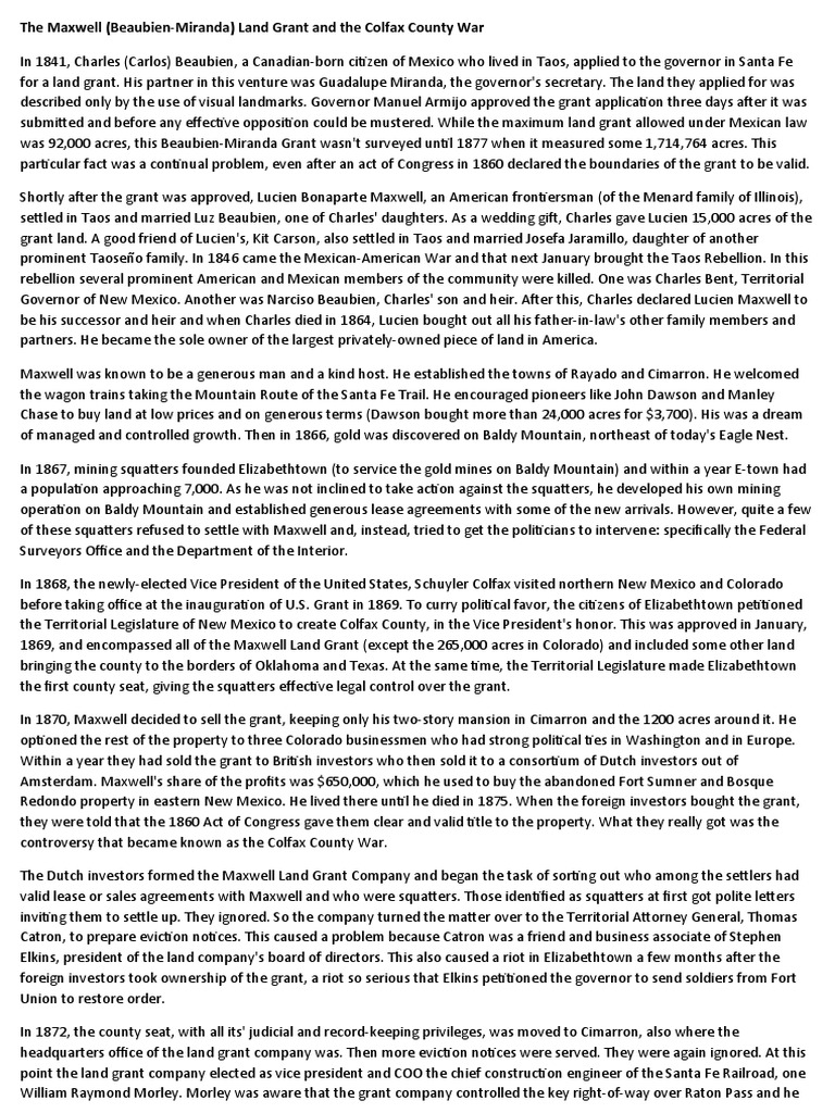 The Maxwell Land Grant PDF American Frontier