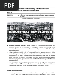 WEEK 5-6 Landscapes of Secondary Activities Industrial Revolution