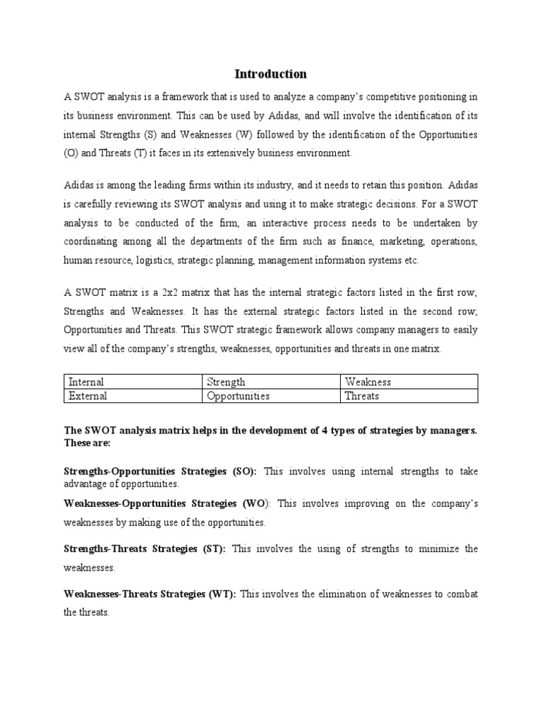 Assignment On SWOT Analysis of Addidas | PDF | Swot Analysis | Business ...
