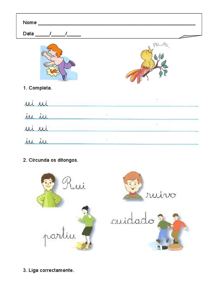 Fichas de Ditongos para 1º Ano | PDF | Artes Linguísticas e Disciplina ...