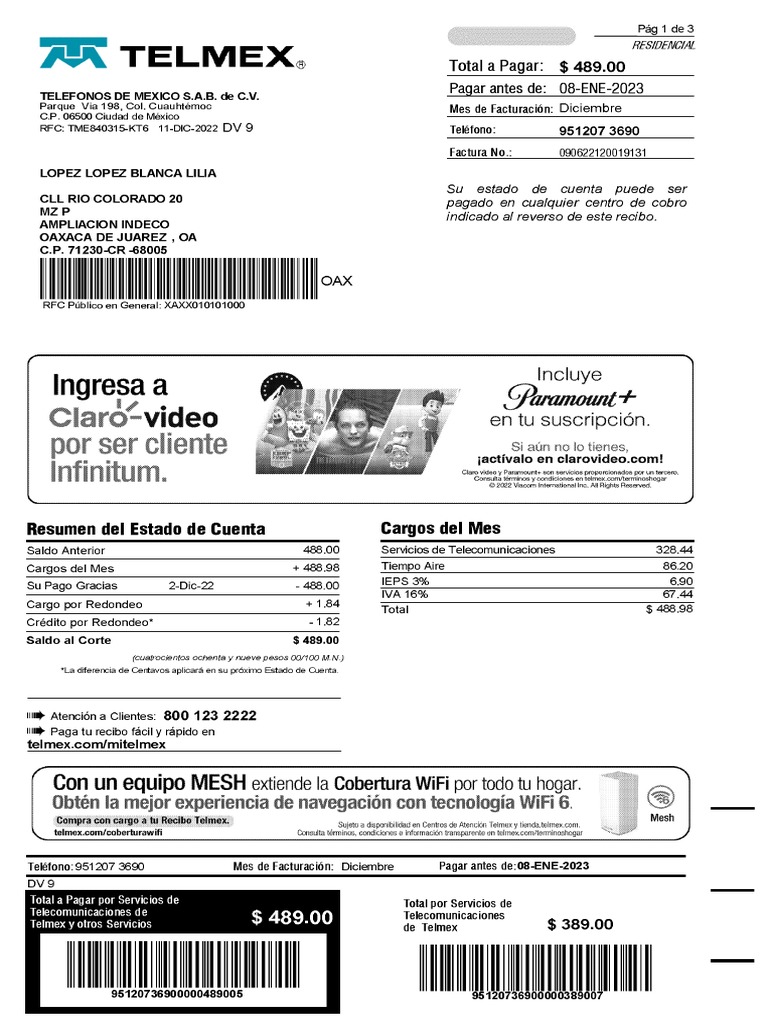 Recibo Telmex | PDF
