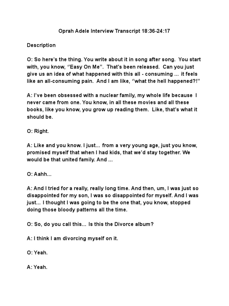 Oprah Adele Interview Transcript 18 - 36-24 - 17 | PDF