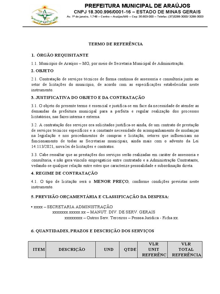 Termo de Referencia Licitações | PDF | Business | Conceitos jurídicos