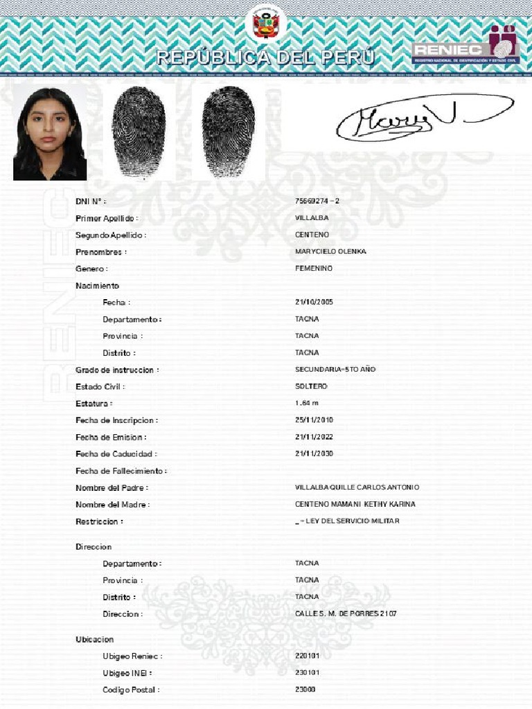 Ficha reniec 75669274 pdf