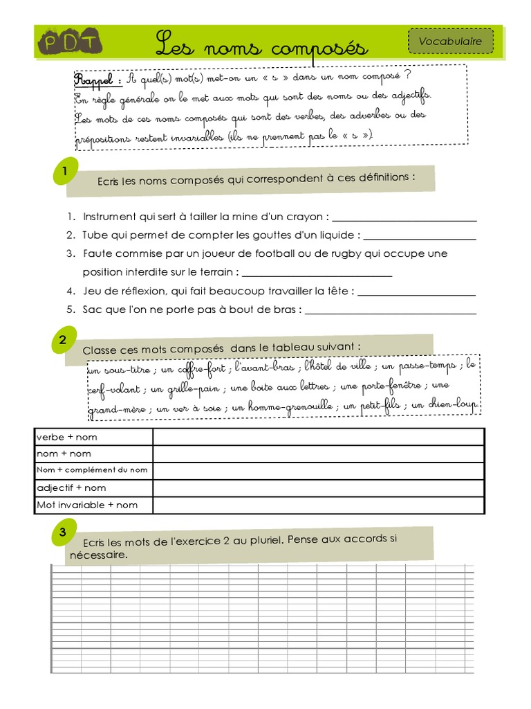 Exercices sur les mots composés | PDF