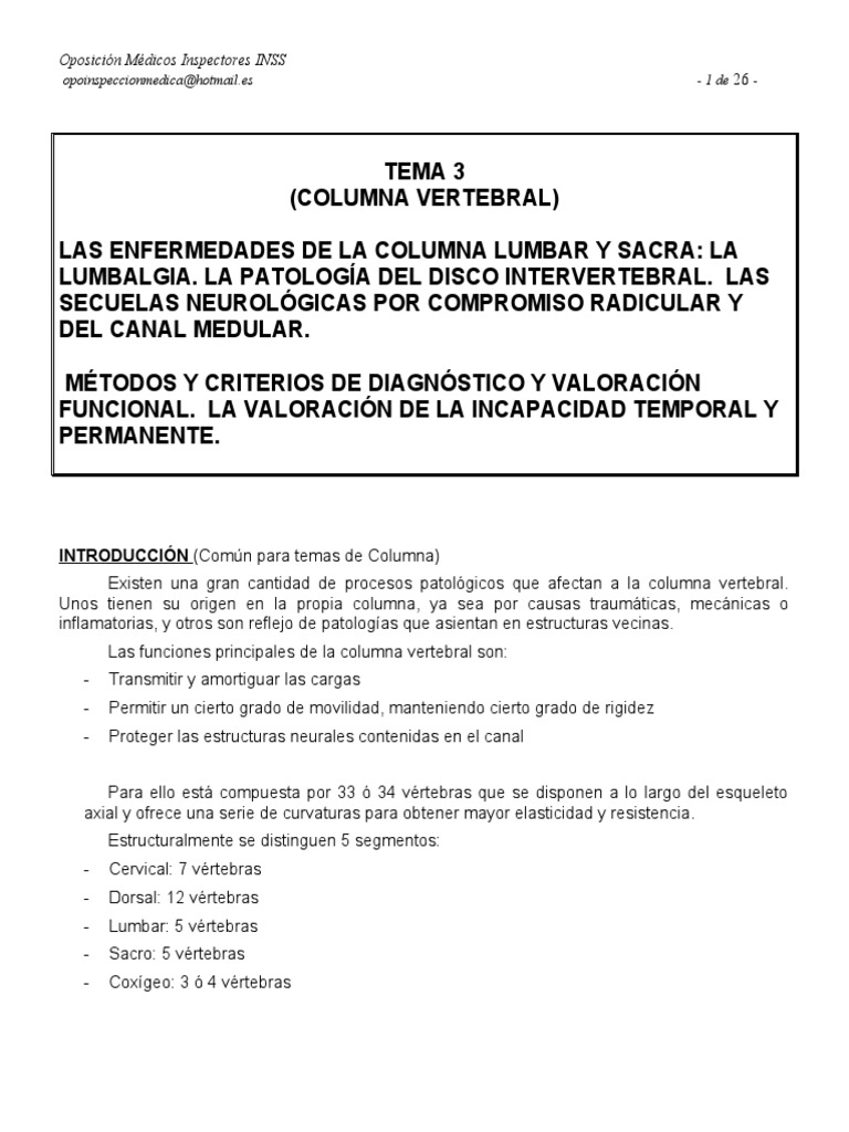 Enfermedades de la Columna Lumbar | PDF | La columna vertebral | Dolor ...