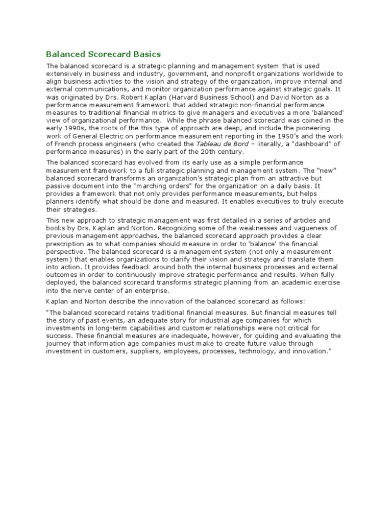 Balanced Scorecard | PDF