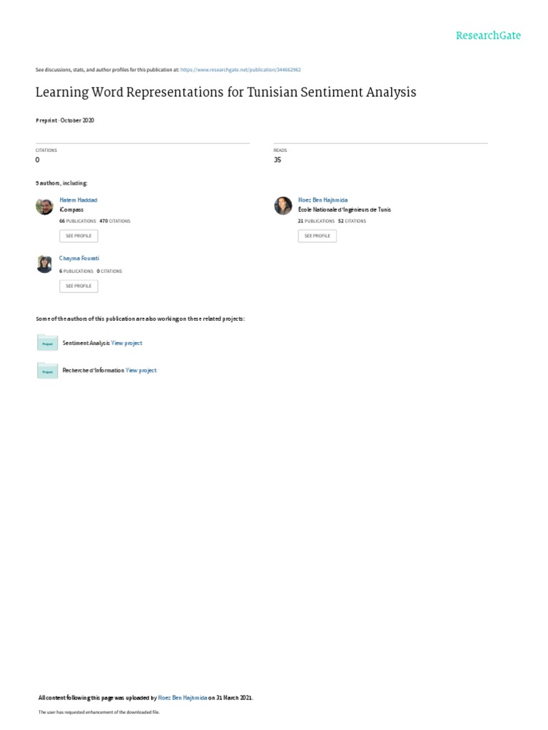 Tunisian Sentiment Analysis with Word2Vec | PDF | Arabic | Cognitive ...