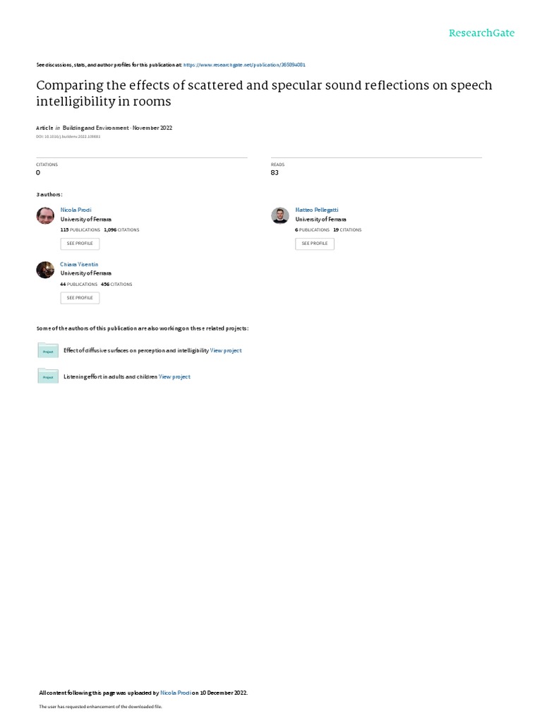 Comparing The Effects of Scattered and Specular Sound Re Ections On