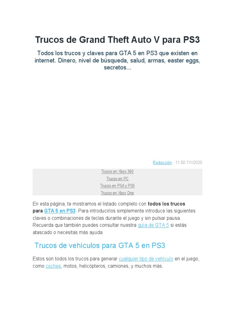 Trucos de GTA 5 para PS3 TODAS las claves que existen (2020