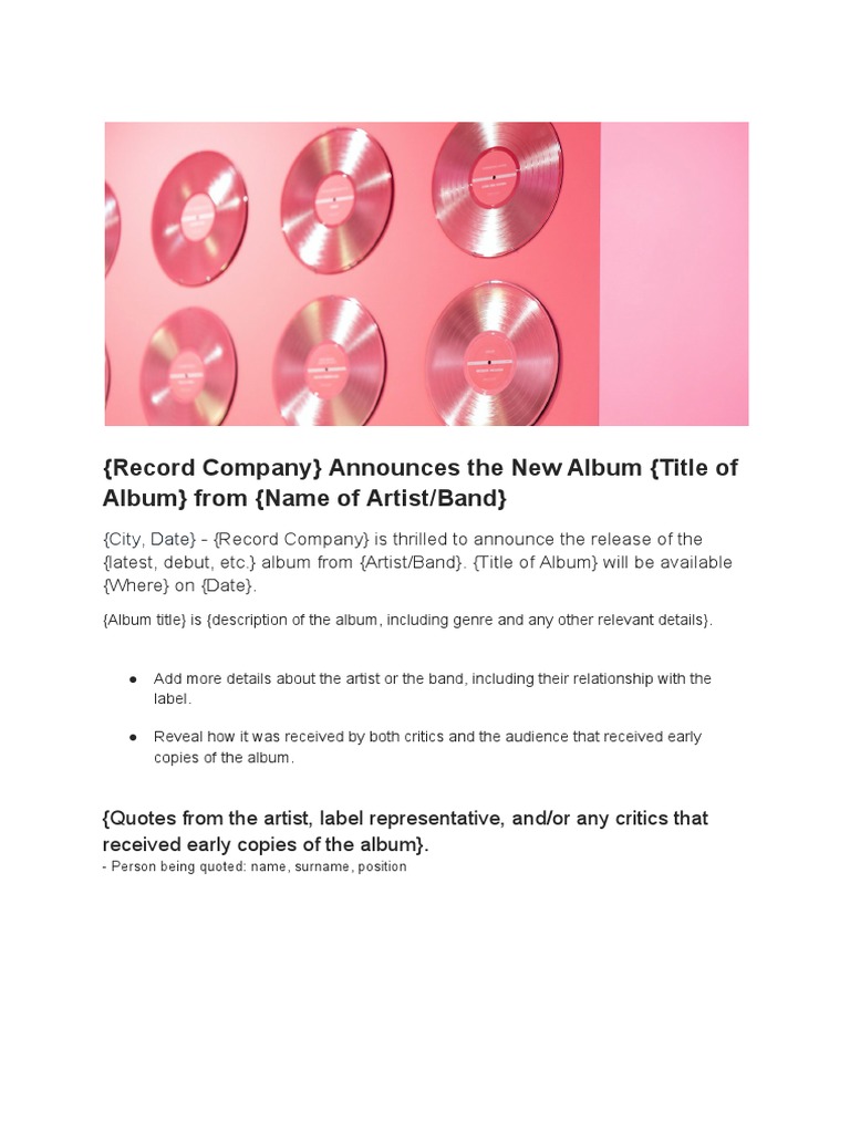 Music Press Release Template PDF Music Press Release Template PDF