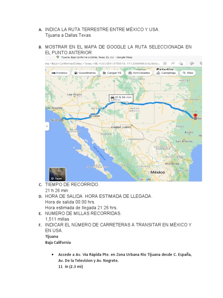 Ruta Terrestre Tijuana a Dallas Texas | PDF | Política | Viajes y turismo