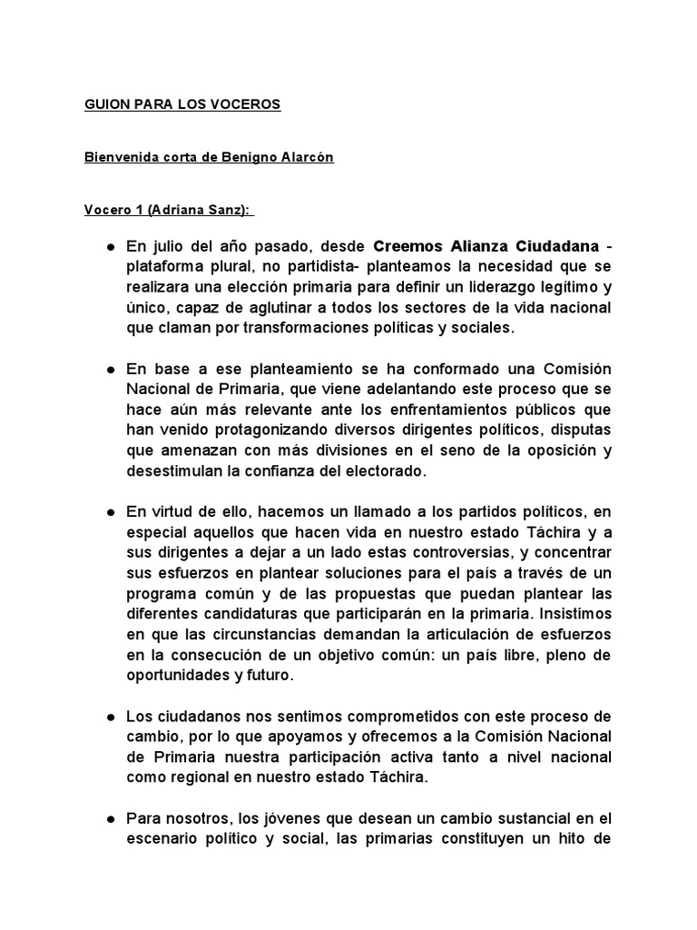 Ender - Guion Voceros Rueda de Prensa Creemos | PDF | Venezuela ...