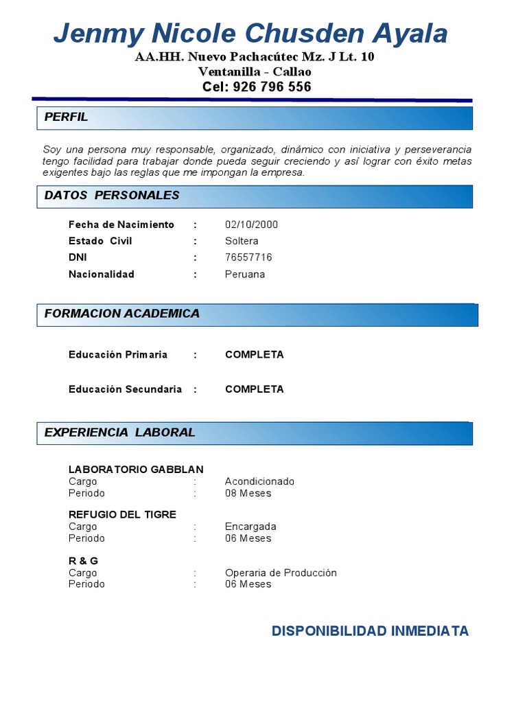 Perfil Laboral y Experiencia de Jenmy | PDF | Crecimiento personal y ...