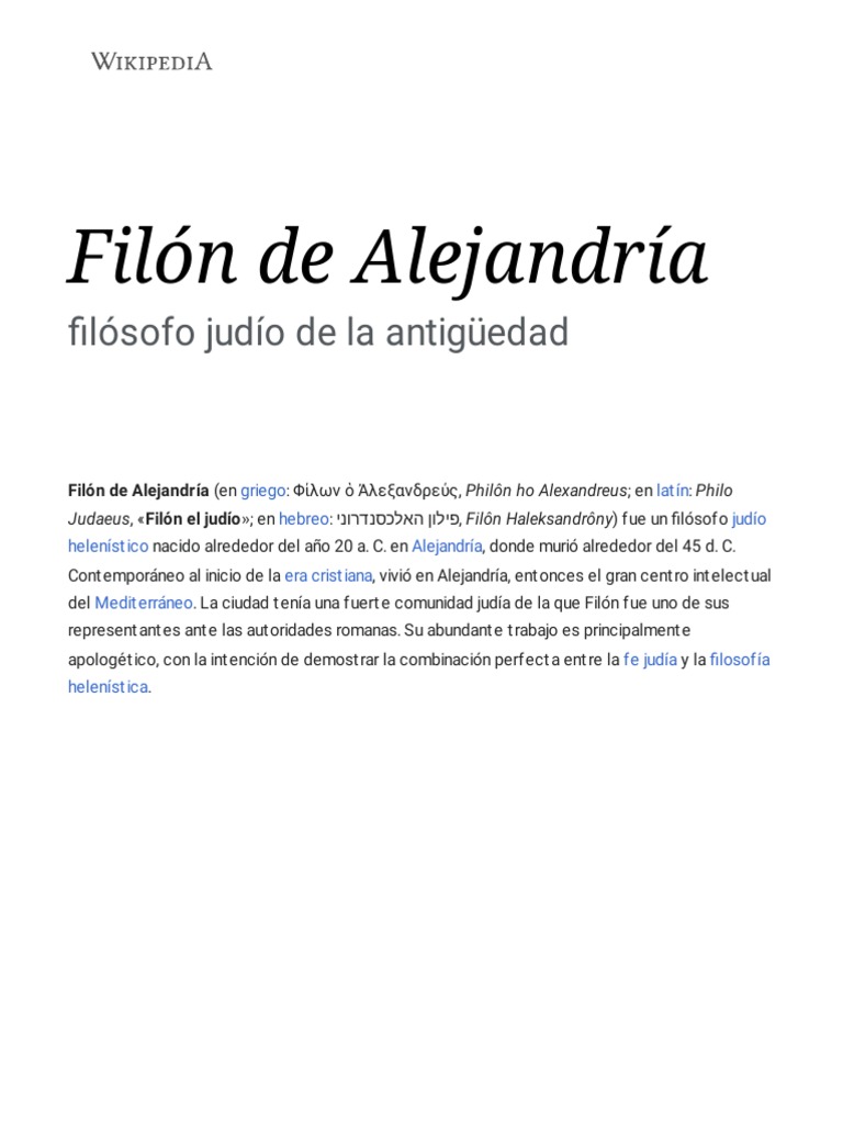 Filón de Alejandría Wikipedia, La Enciclopedia Libre PDF