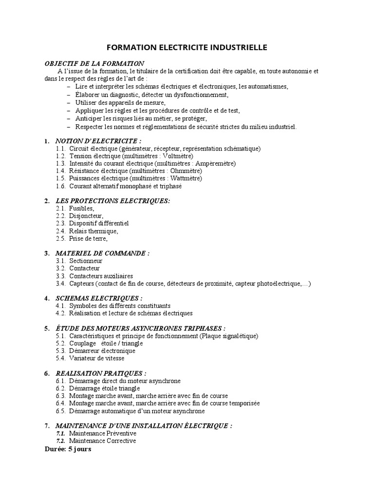Formation Electricite Industrielle Pdf