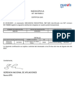 Nueva Eps S.A: Fecha de Radicación Número de Radicación Tipo de Solicitud 3629159 23/08/2021 Reingresos