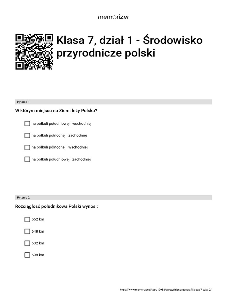 środowisko Przyrodnicze Polski Sprawdzian Klasa 7 Cz 1 Klasa 7, Dział 1 - Środowisko Przyrodnicze Polski - ROZWIĄŻ | PDF