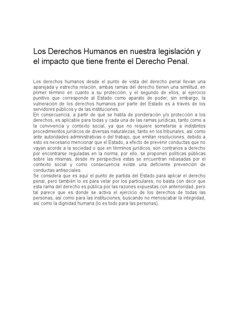 Los Derechos Humanos en Nuestra Legislación y El Impacto Que Tiene
