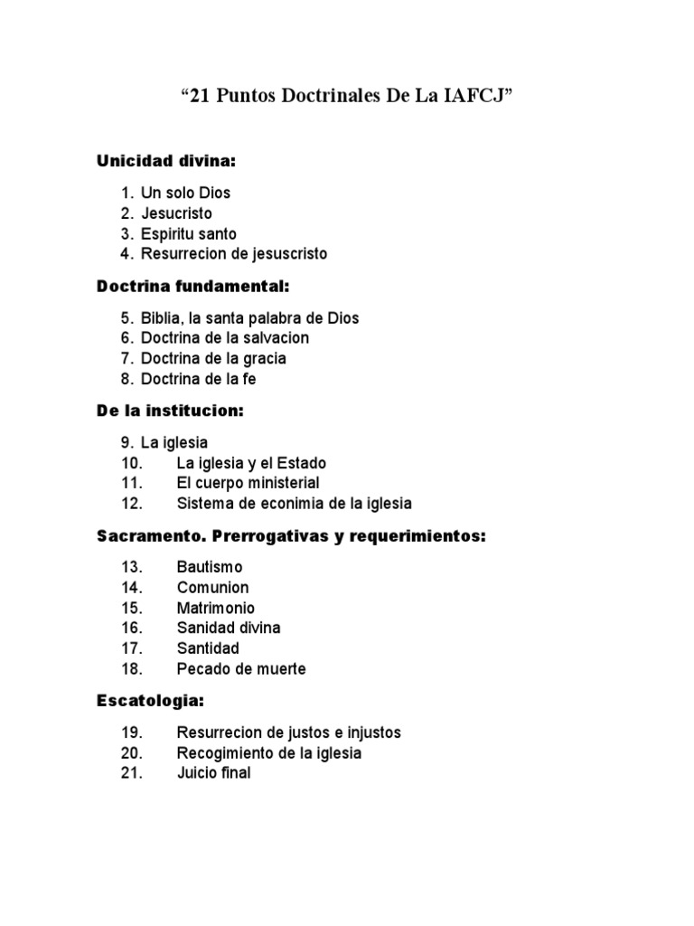 21 Puntos Doctrinales de La IAFCJ | PDF