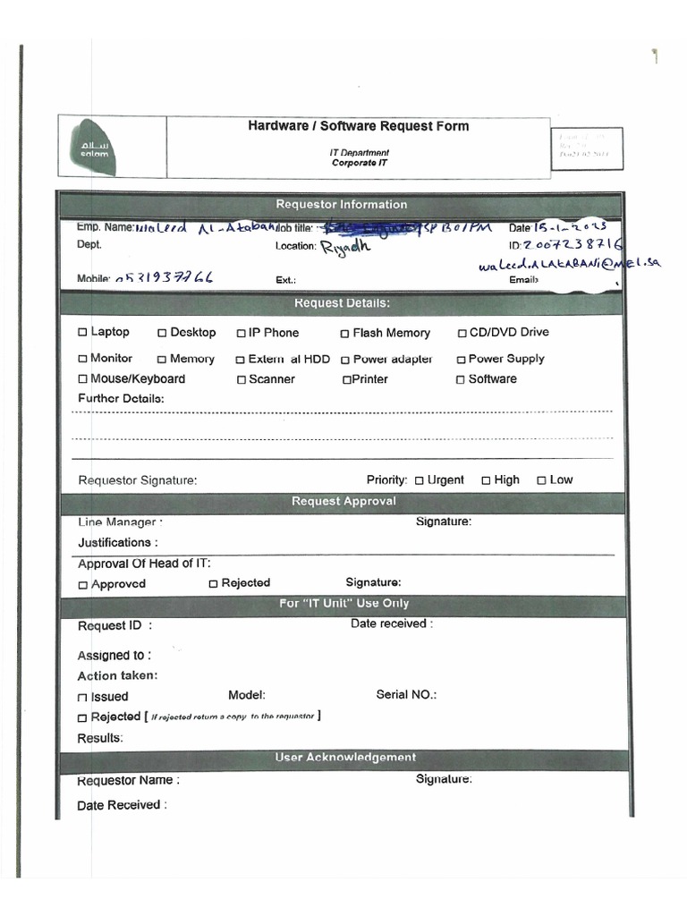 Hardware Software Request Form | PDF