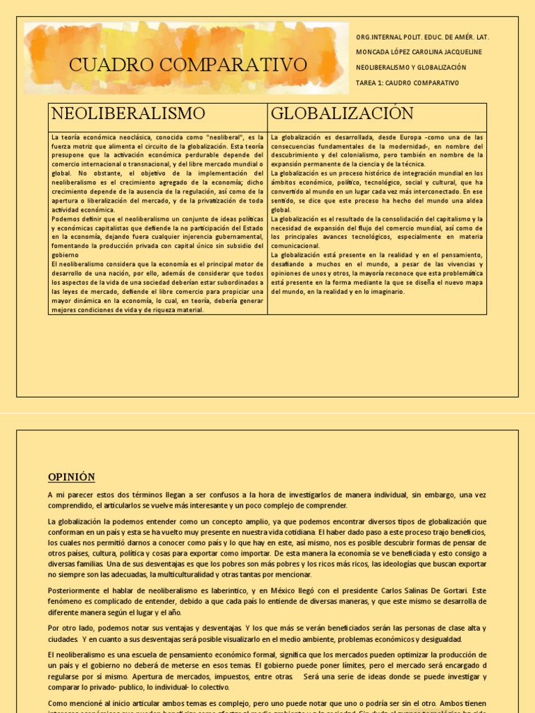 Comparación entre el neoliberalismo y la globalización | PDF ...