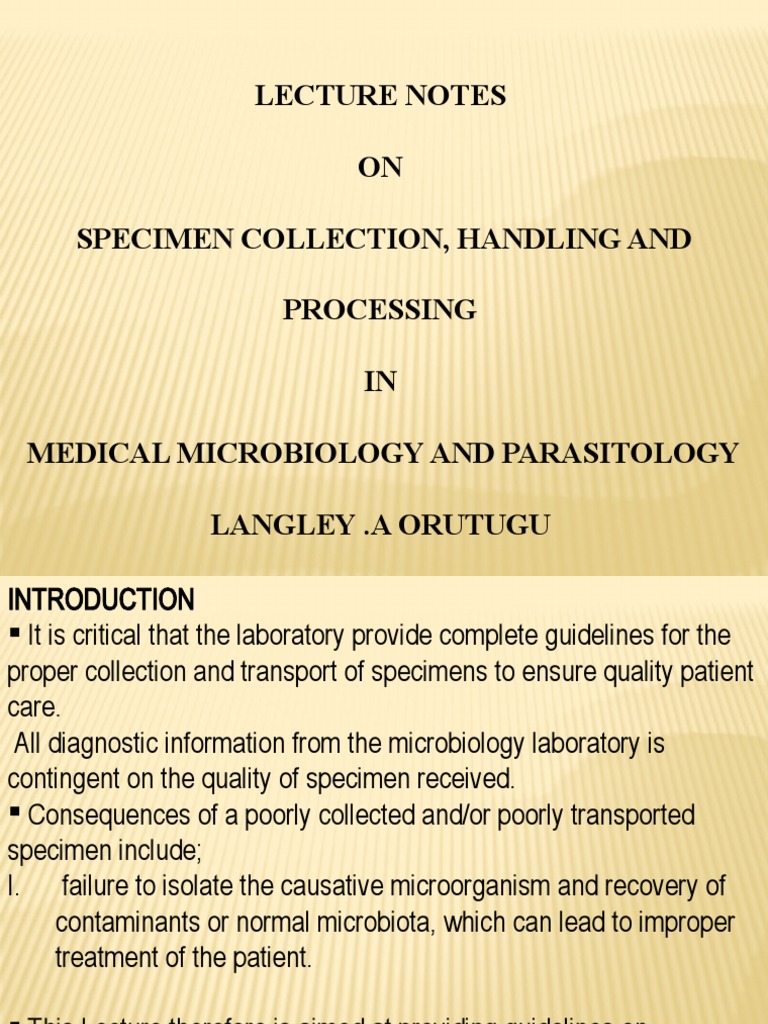Specimen Collections in The Medical Microbiology and ParasitologyNOTES PDF Medical
