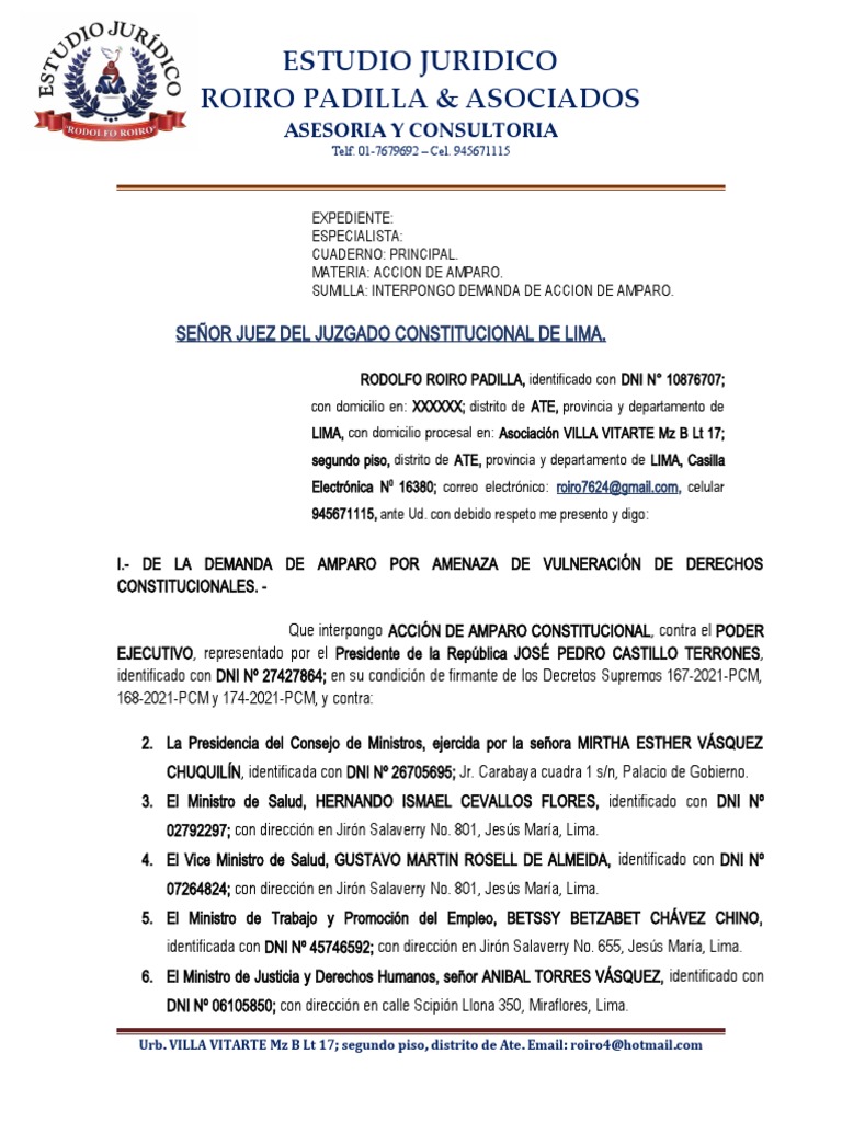 Estudio Juridico Roiro Padilla & Asociados Señor Juez Del Juzgado