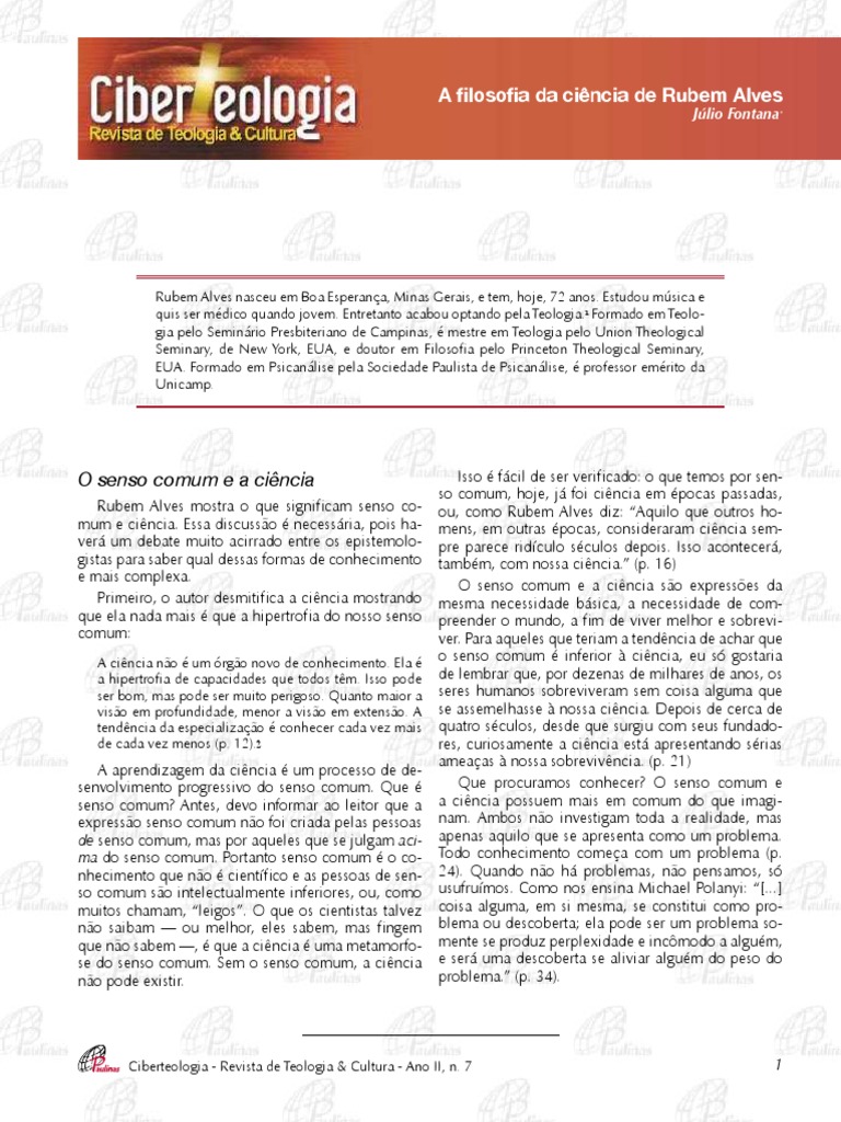 A Filosofia Da Ciencia de Rubem Alves | PDF | Science | Conhecimento