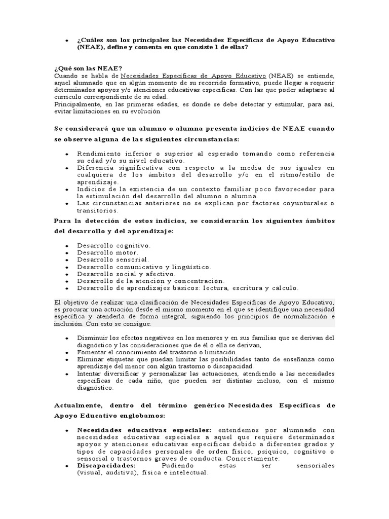 Qué Son Las NEAE | Descargar gratis PDF | Aprendizaje | Espectro autista