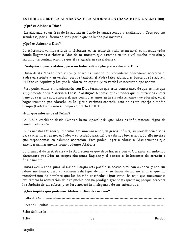 Alabanza y Adoración según Salmo 100 | PDF | Salmos | Dios