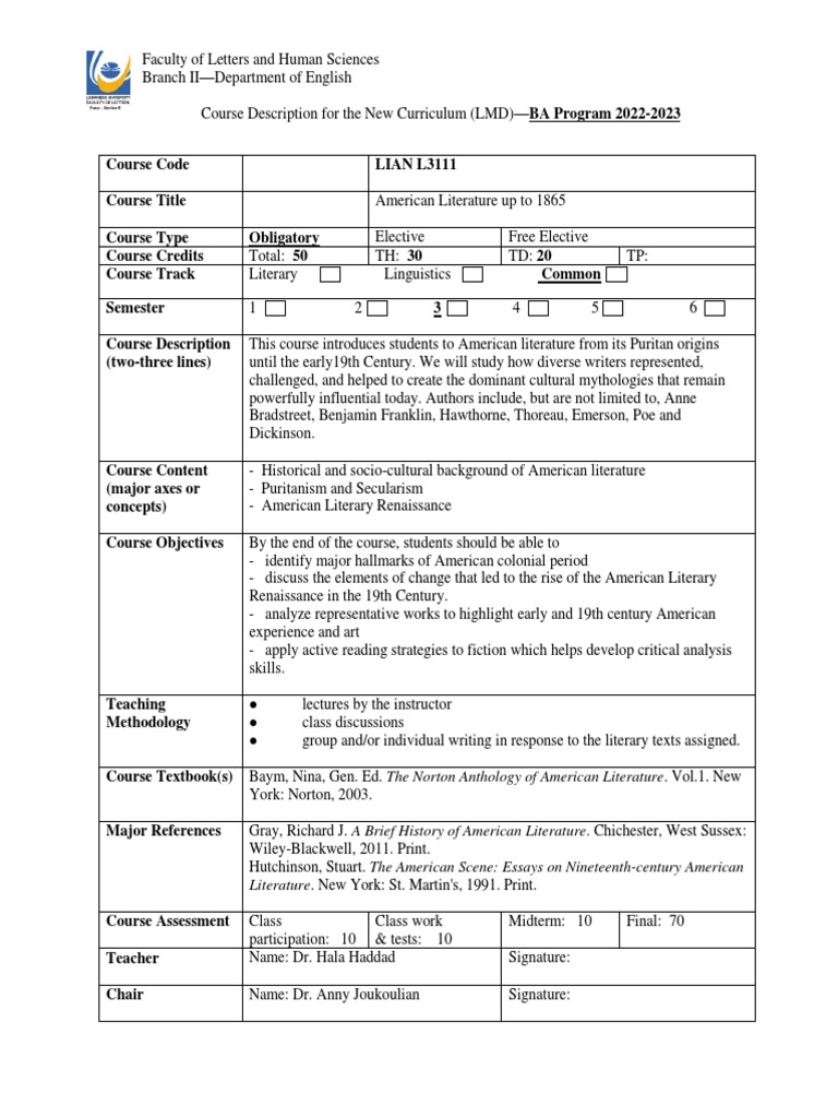 American Literature Course Overview | PDF | American Literature ...