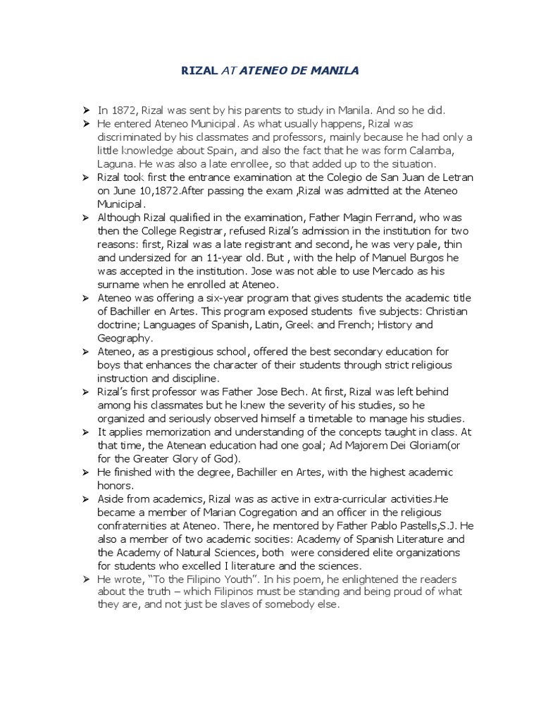 Rizal's Journey at Ateneo de Manila | PDF