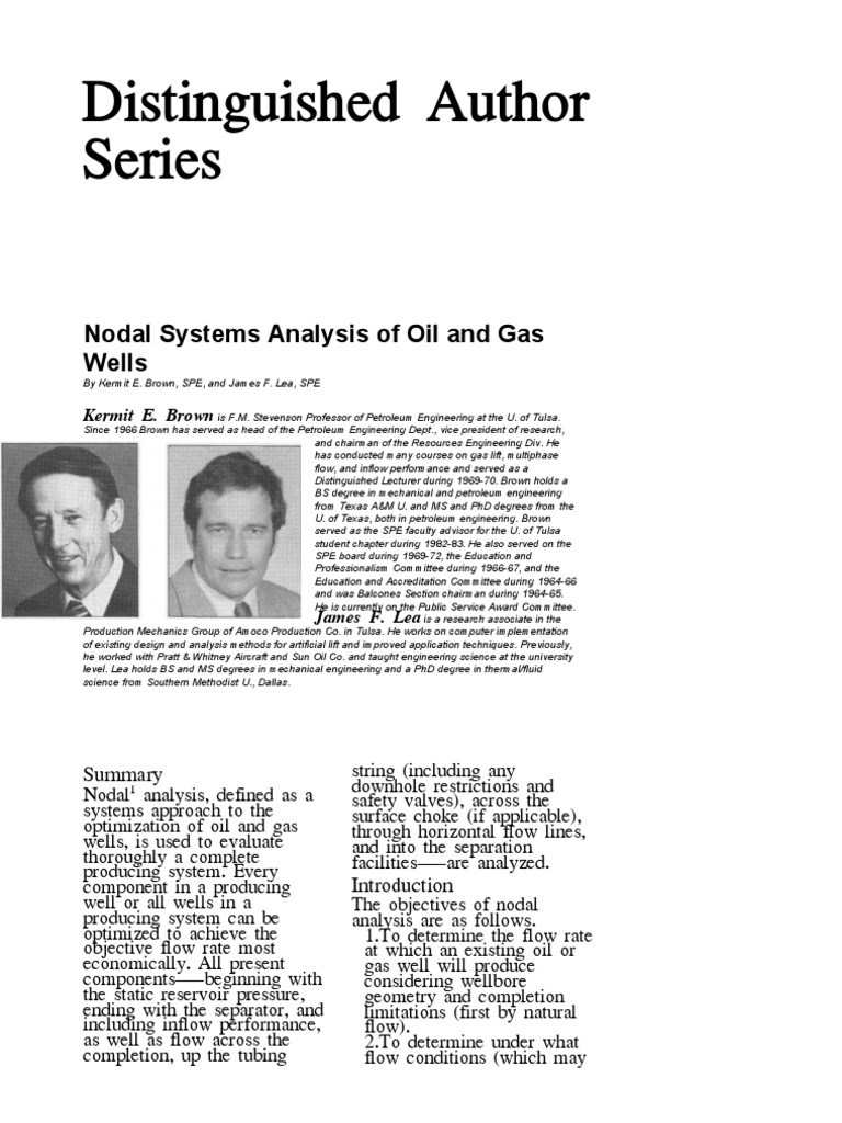 Nodal System Analysis of Oil and Gas Wells PDF Oil Well Pressure