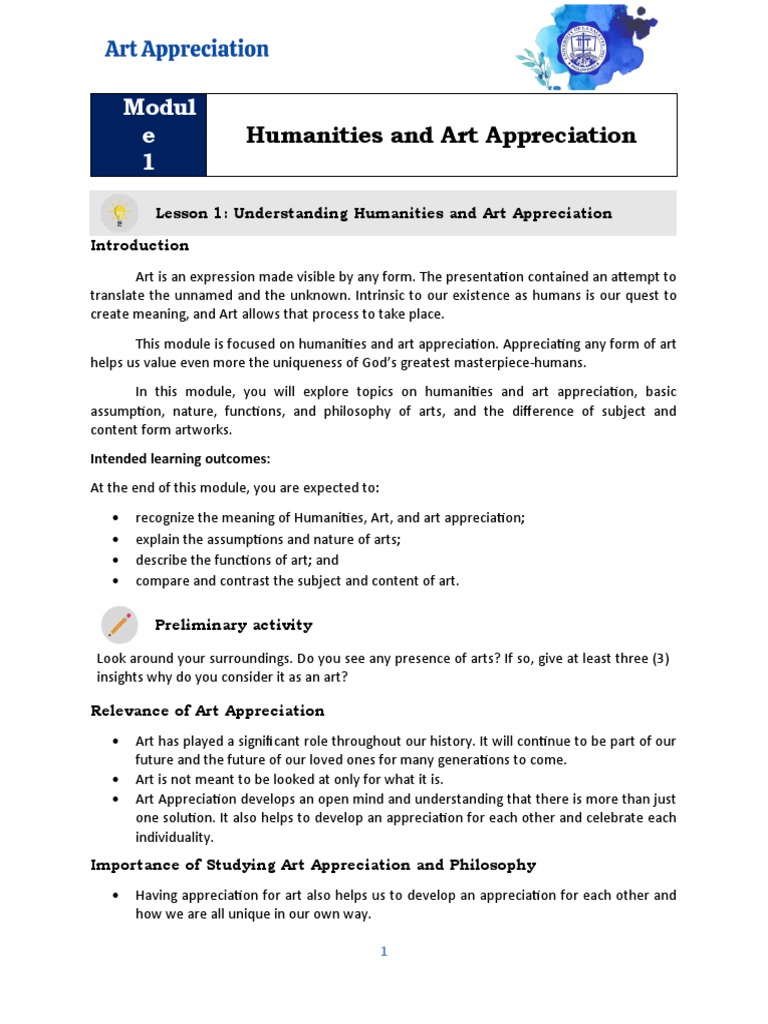 Module 1 Understanding Humanities and Art Appreciation | PDF | The Arts ...