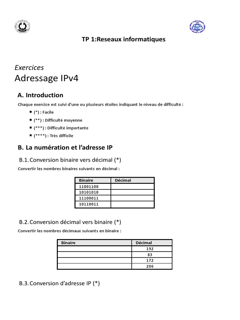 Exercices sur l'adressage IPv4 | PDF | Adresse IP | Standards Internet