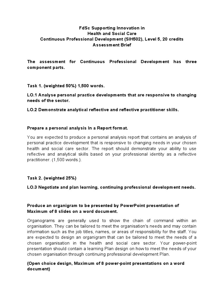Health and Social Care CPD Assessment Guide | PDF | Professional ...