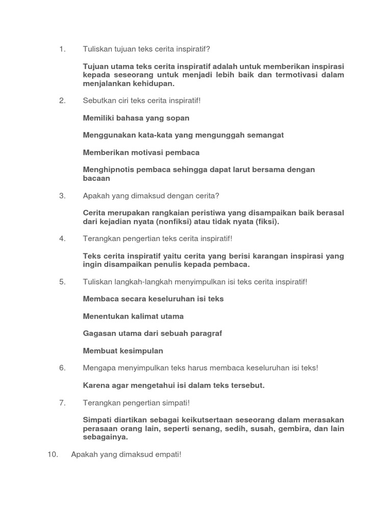 Panduan Lengkap Teks Cerita Inspiratif | PDF