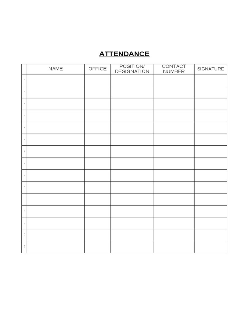 Attendance Form Sample | PDF