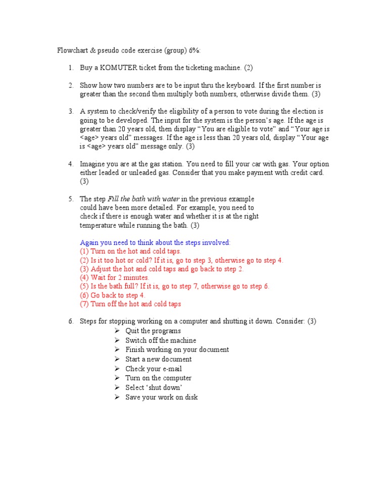 Flowchart Exercise Assignment Group1 Pdf