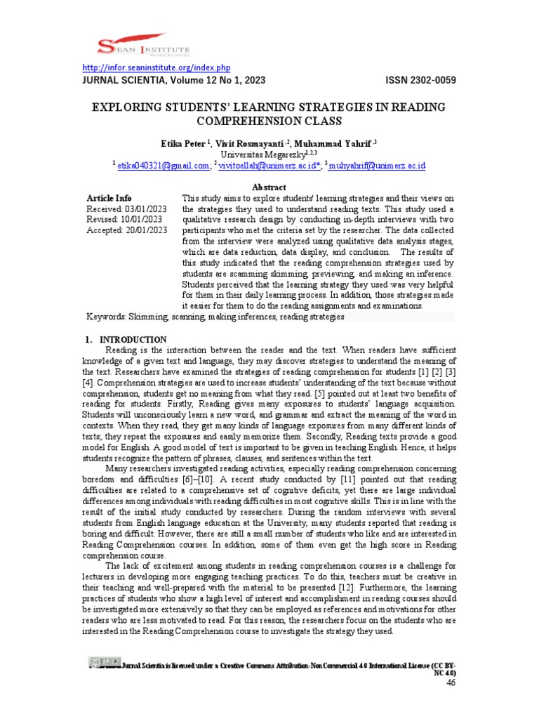 Student Reading Strategies in Comprehension | PDF | Reading ...