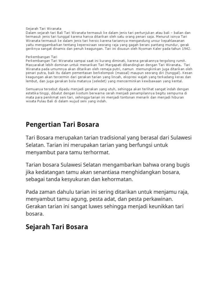 Sejarah dan Karakter Tari Wiranata | PDF