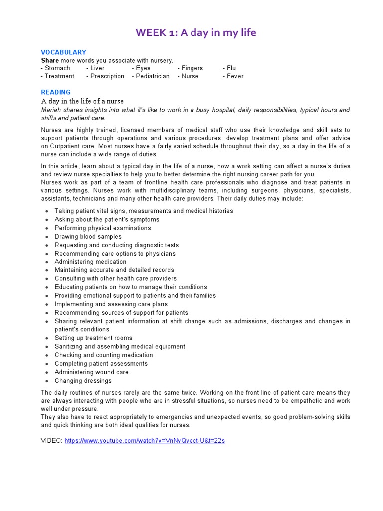 A Day in the Life of a Nurse | PDF | Nursing | Patient