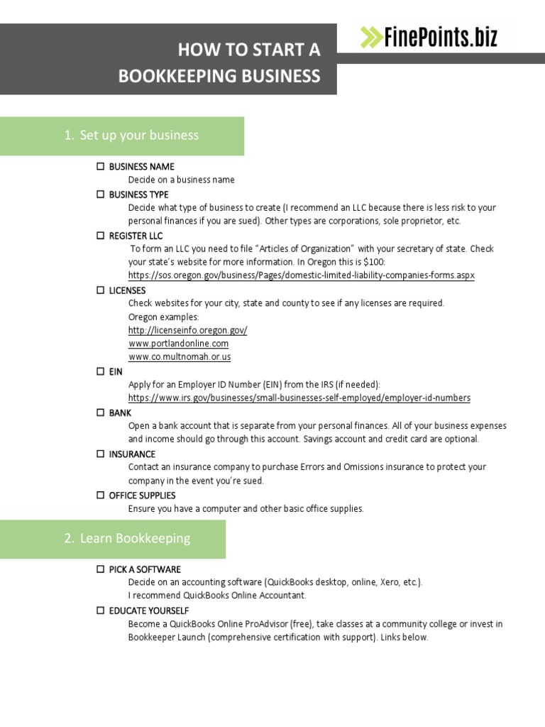 Bookkeeping Business Startup Checklist | PDF | Business | Quick Books