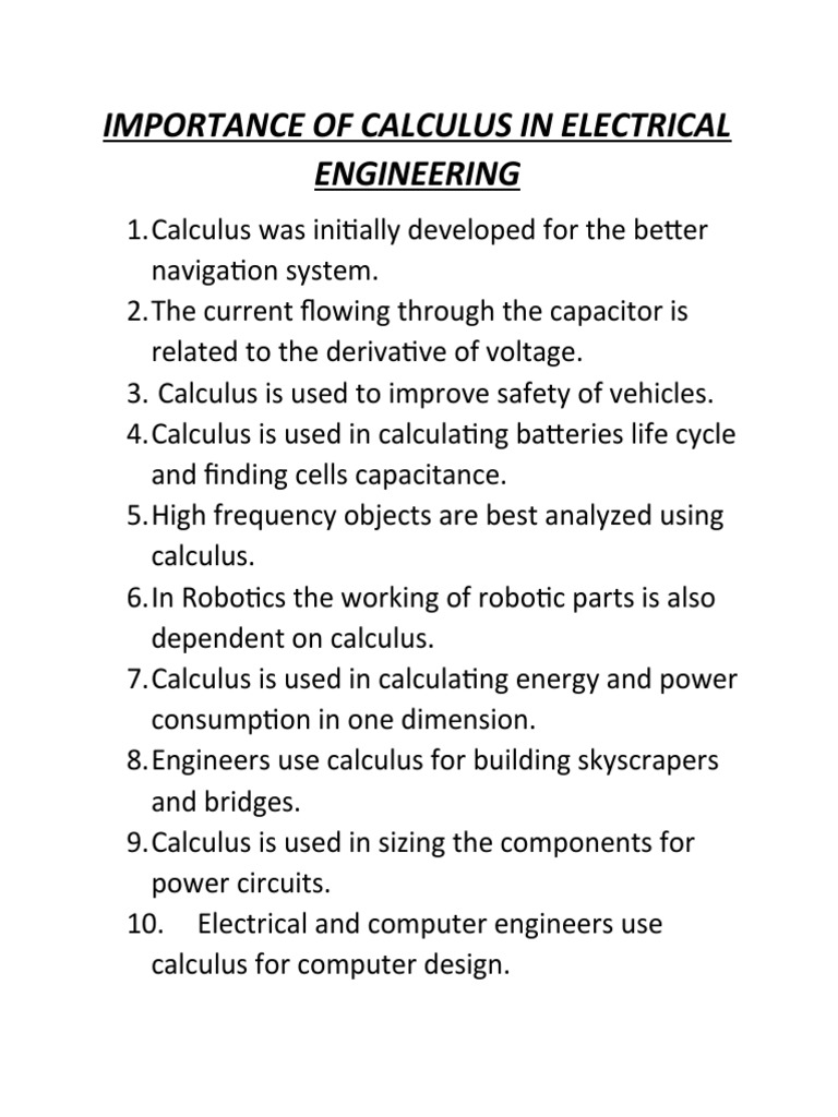 Importance of calculus in electrical engineering pdf